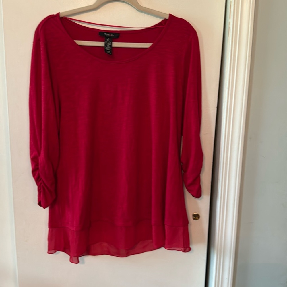Style and Company Women's 3/4 Sleeve Chiffon Hem Scoop Neck Tunic Top Size Large